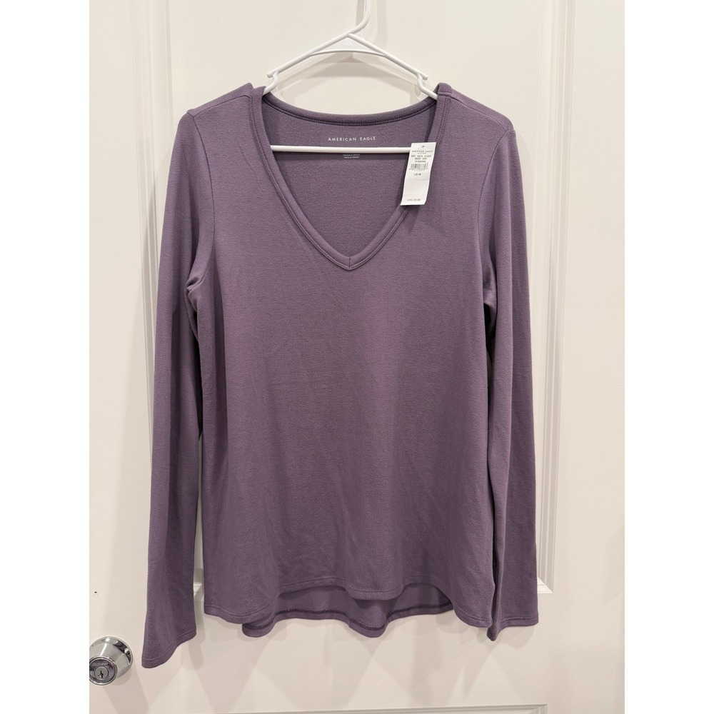 American Eagle Purple V-Neck Long Sleeve Top Medium NWT